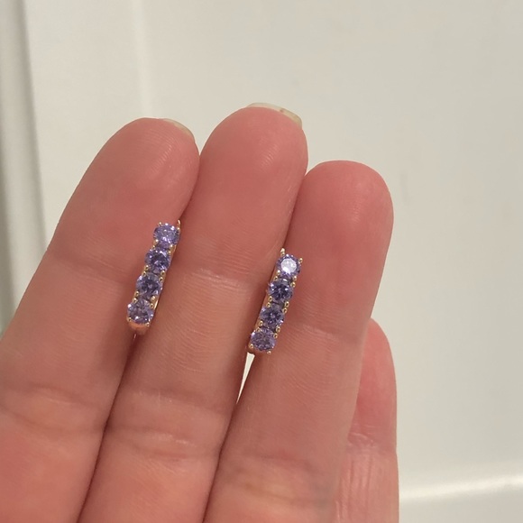 18k Gold Filled Crystal Huggie Earrings - Picture 5 of 6